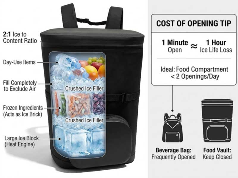 Camping Cooler ကျောပိုးအိတ်များ- လမ်းပေါ်တွင် ရက်ပေါင်းများစွာ အအေးဓာတ်ထိန်းထားခြင်း။ Camping Cooler ကျောပိုးအိတ်များ- လမ်းပေါ်တွင် ရက်ပေါင်းများစွာ အအေးဓာတ်ထိန်းထားခြင်း။