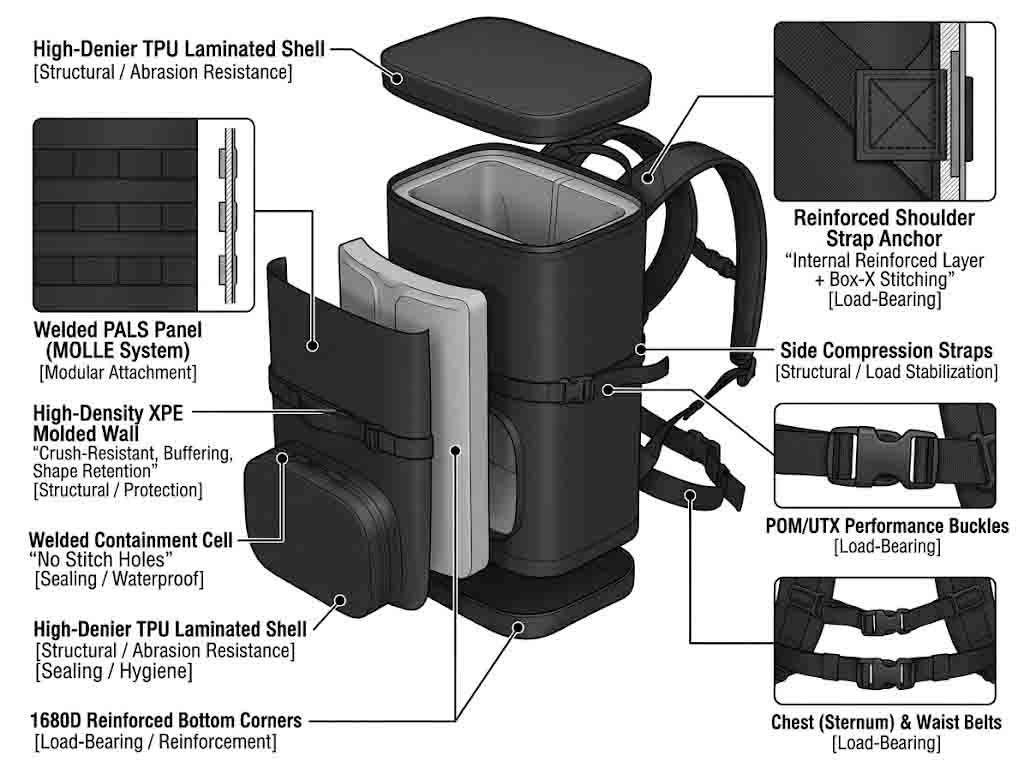Tactical Cooler ကျောပိုးအိတ်များ- MOLLE၊ Molded Foam နှင့် Field ကြာရှည်ခံခြင်း။