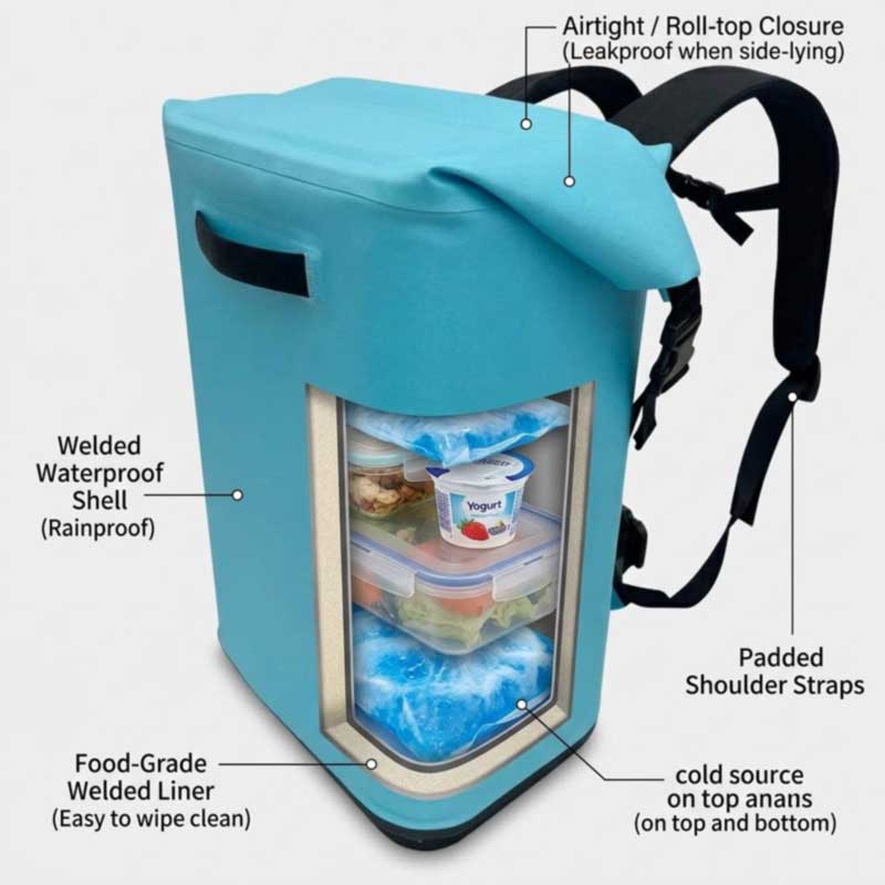 how to pack a commuter cooler backpack with two cold sources above and below sealed food containers how to pack a commuter cooler backpack with two cold sources above and below sealed food containers